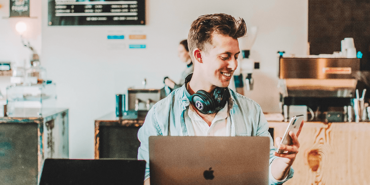 Happy employee with a wellbeing program